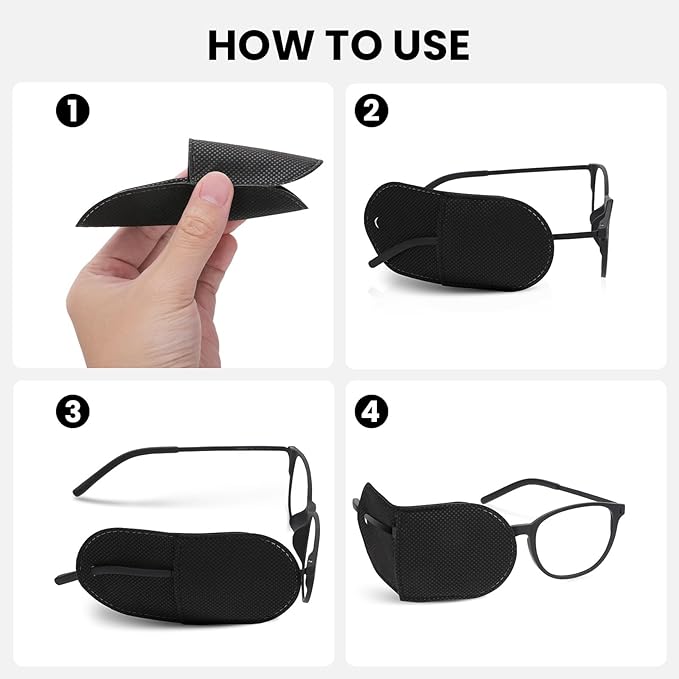 Ouligay 6pcs Glasses Eye Patch Black Eye Patch Reusable Lazy Eye Patch Adult Medical Eye Patches for Adults to Treat Lazy Eye Amblyopia Strabismus