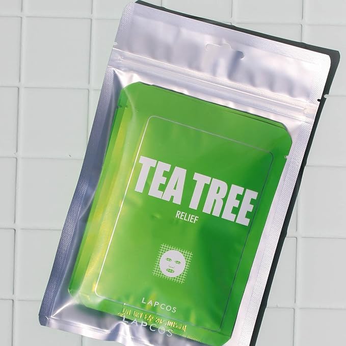LAPCOS Derma Tea Tree Sheet Mask - Soothing & Calming Face Mask with Althaea Flower Extract for Irritated & Sensitive Skin - Breathable, Lightweight TMF-Cell Sheet - Korean Skin Care (Pack of 5)