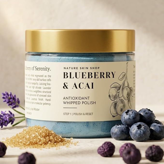 Nature Skin Shop Blueberry Whipped Sugar Scrub, 8oz Foaming Body Polish for Exfoliating & a Healthy Glow