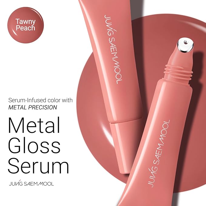 JUNG SAEM MOOL LIP-PRESSION Metal Serum Gloss | Hydrating Tinted Lip Balm with a Hygiene Precision Metal Applicator & Serum Infused Ingredients, Korean Lip Plumper Gloss (Tawny Peach)