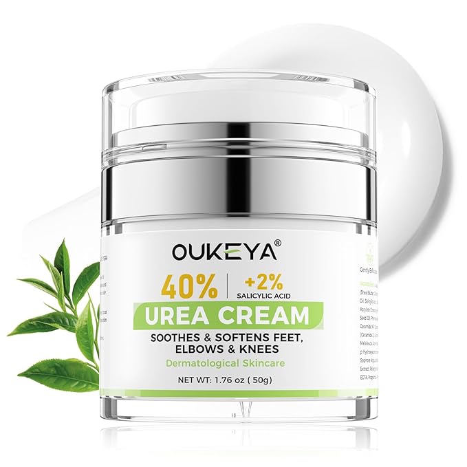 OUKEYA 40 Percent Urea Foot Cream,with Salicylic Acid,Tea Tree Oi & Ceramides,Cracked Heel Smooth | Dry Skin Exfoliator | Nourishes | For Foot,Hands, Elbows, Knees