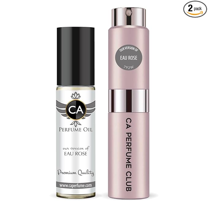 CA Perfume Duo Impression of Eau Rose For Women Perfume Layering Set Long Lasting Travel Size EDP + Body Oil Roll-On Bottle 0.27 Fl Oz+0.33 Fl Oz