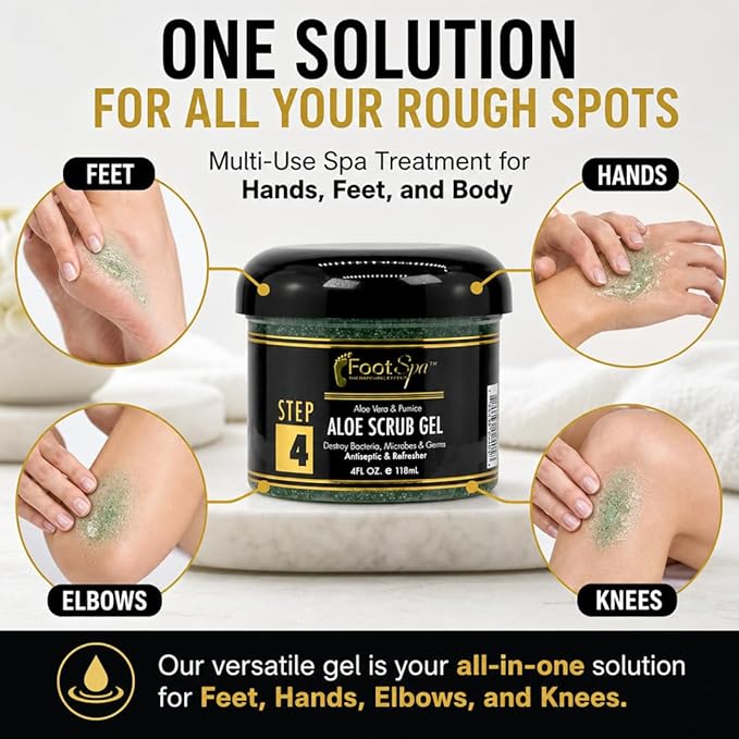 FOOT SPA - Exfoliating Scrub Gel, 4 Oz - Manicure, Pedicure and Body Exfoliator Infused with Aloe Vera and Salicylic Acid - Glow, Polish, Smooth and Moisture Skin - Body, Hand and Foot