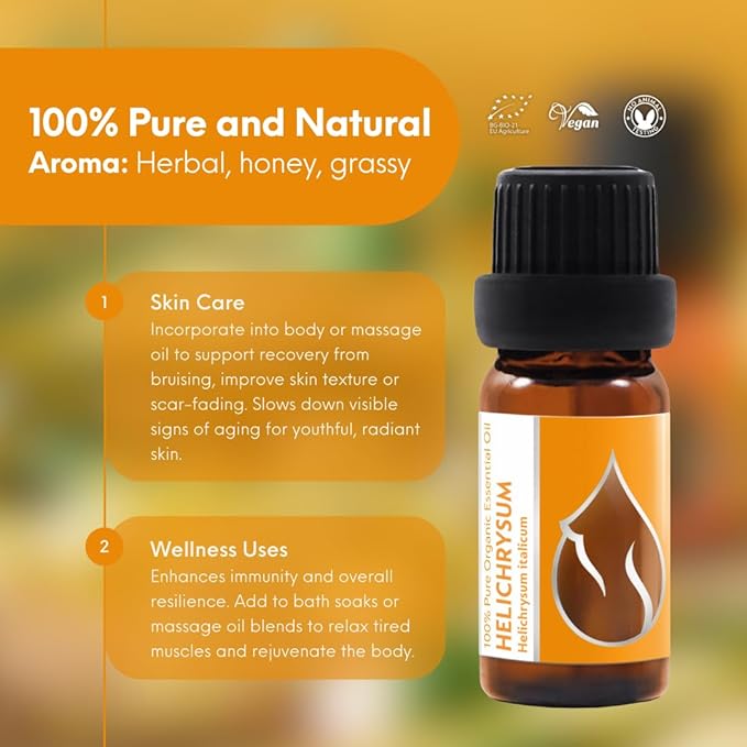 Essences Bulgaria Organic Helichrysum Essential Oil 1/6 Fl Oz | 5ml | Helichrysum italicum | 100% Pure and Natural | Undiluted | Therapeutic Grade | Family Owned Farm | Steam-Distilled | Non-GMO
