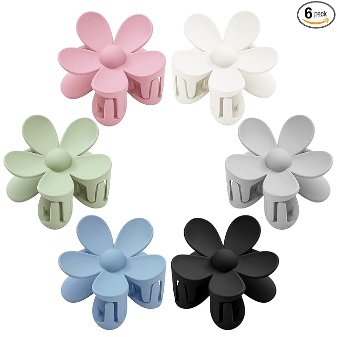 Flower Hair Clips 6 PCS Flower Claw Clips for Women Matte Large Claw Clips Strong Hold Jaw Clamps Hair Accessories for Thick Hair 6 Colors