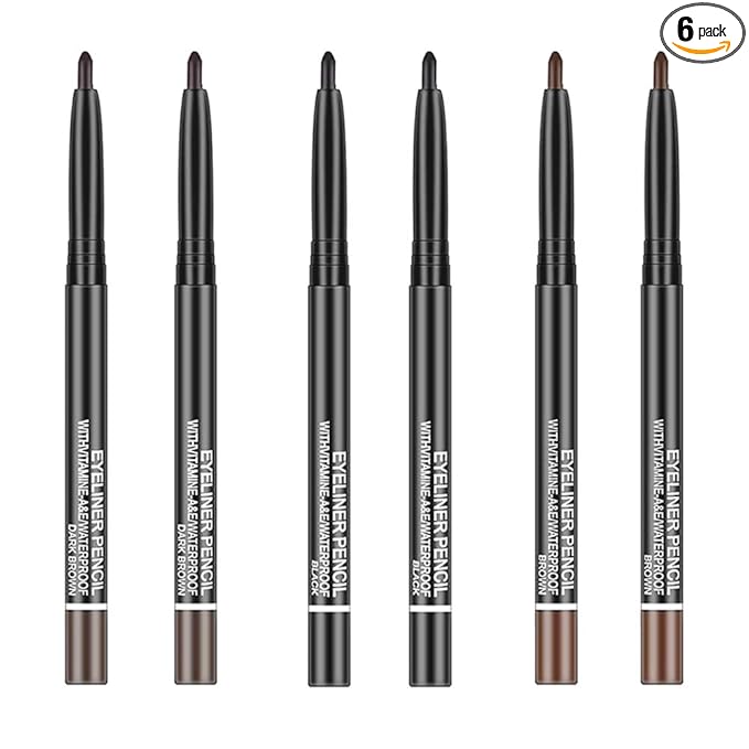 Go Ho Black,Light Brown,Dark Brown Eyeliner Pencils,6 Pack Gel Eye Liner Makeup Pencil,High Pigment Smooth Eyeliner Stick,Soft Easy to Color Eye Liner Pen