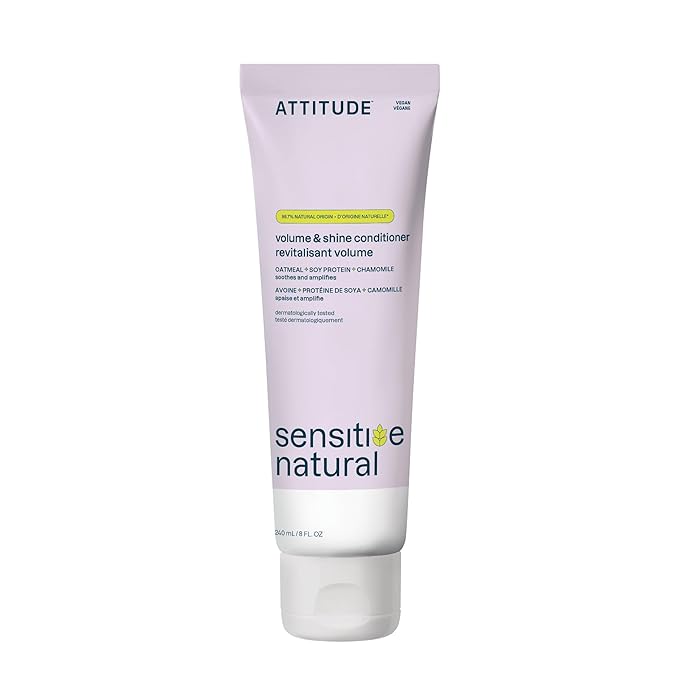 ATTITUDE Hair Conditioner for Sensitive Dry Scalp, For Thin Hair, Soothing Oat, Naturally Derived Ingredients, Dermatologically Tested, Vegan Detangler, Volume and Shine, 8 Fl Oz