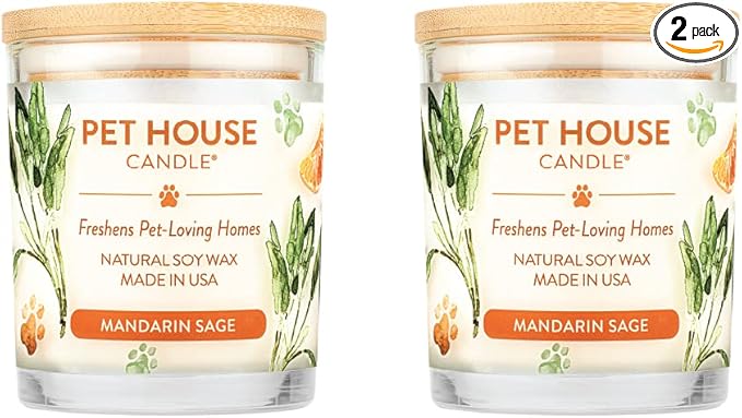 One Fur All Pet House Scented Candles, Long Lasting, Clean Burning, Pet Friendly Candles Mandarin Sage, 2 Pack