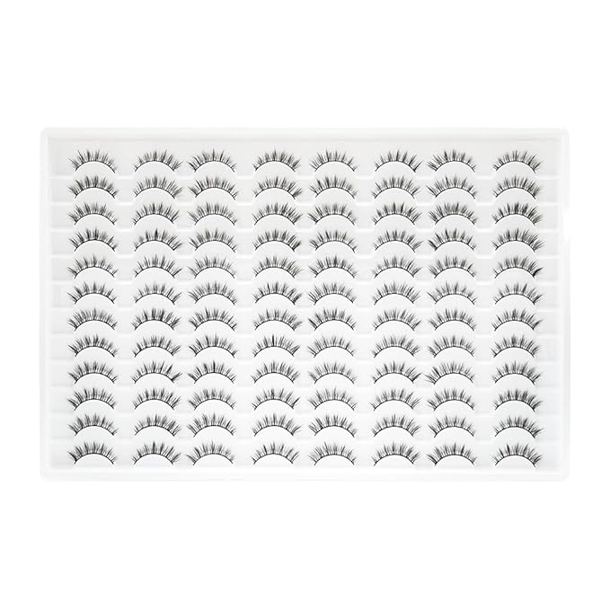 Azenlo False Eyelashes 48 Pairs Faux Mink Lashes 14mm Wispy Lashes 3D Fluffy Cat Eye Lashes Pack Bulk Wholesale Strip Lashes(style 48-038)