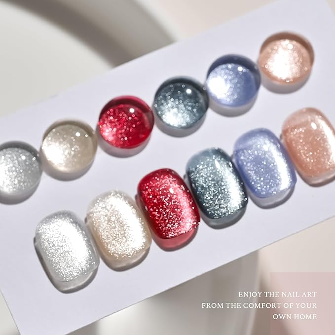 GAOY Holographic Glitter Cat Eye Gel Polish Set of 6 Colors with Free Magnet UV LED Soak Off Nail Polish Home DIY Manicure Nail Salon Varnish