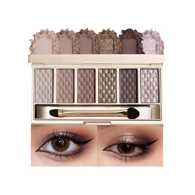 Neutral Brown Matte Shimmer Eyeshadow Palette, 6 Color High Pigment Blendable Eye Shadow Makeup for Older Women, Lightweight Travel Size, Suitable for All Eye Shapes, Everyday Natural Look Vegan 03#
