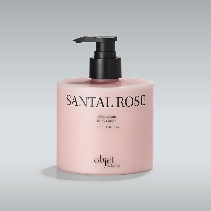 Objet Silky Gleam Body Lotion – Botanical Plant Oils & Butters with Niacinamide and Vitamin C&E – Deep Barrier Hydration, 24H Glow and Smooth Firm Skin – Premium Korean Body Care, Santal Rose (450ml)