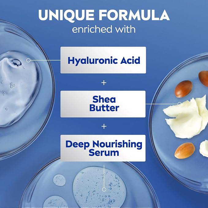 NIVEA Shea Nourish Body Lotion for Dry Skin with Hyaluronic Acid, Shea Butter and Deep Nourishing Serum, 48-Hour Body Moisturizer, 33.8 Fl Oz Pump Bottle