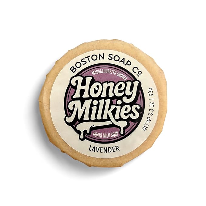 Goat Milk Soap with Tallow – Honey Milkies Lavender Bar (3.3oz) – Handmade in Boston – Cold Process Natural Soap with Grass Fed Tallow, Lard, Raw Honey & Goat Milk