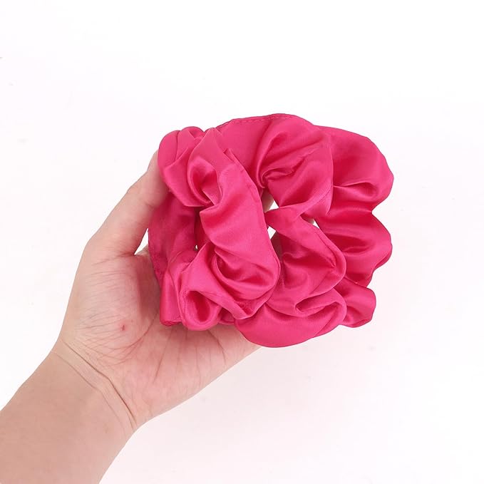 Silk Satin Scrunchies for Women Girls 12 PCS Rose Red Hair Scrunchies Silk Satin Hair Ties for Thick Hair Bulk Hair Ties Hair Accessories