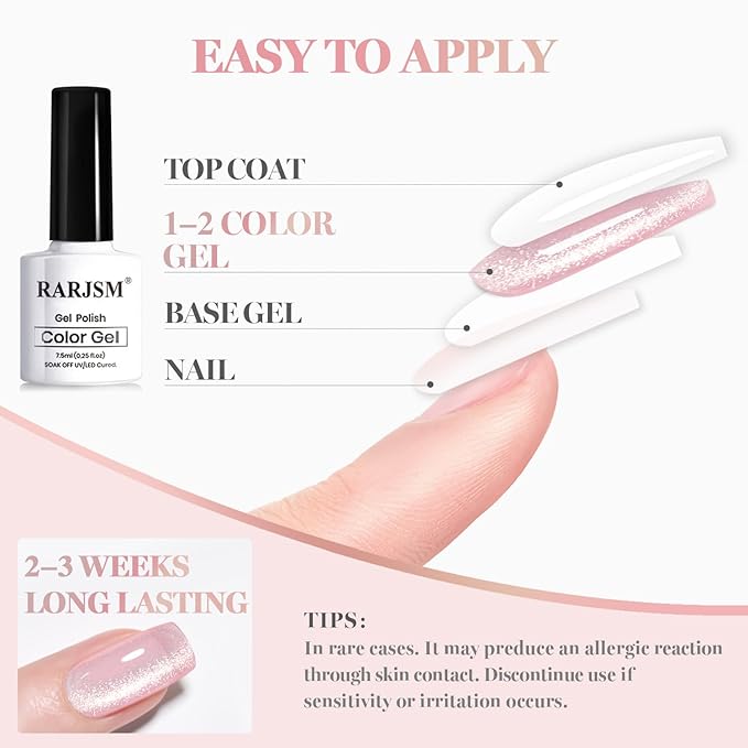 RARJSM Moonlight Silky Diamond Cat Eye Gel Nail Polish Set 6 Colors Nude Purple Pink Champagne Orange Red Sparkle Cateye Glitter Gelpolish with Magnet Stick Curing Requires Home Salon