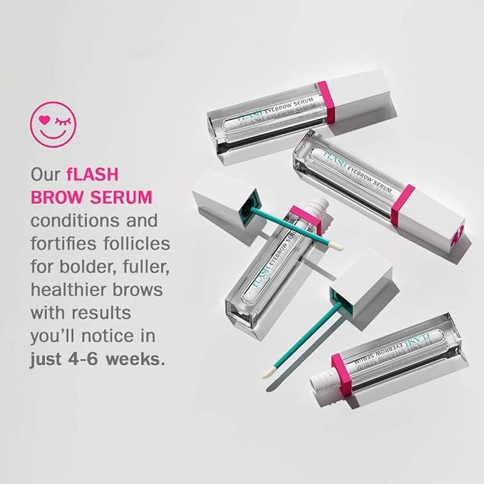 fLASH Eyebrow Serum for Bolder, Fuller, Thicker-looking Brows in 4-6 Weeks - USA Made, Conditions Brows, Safe for Sensitive Skin, Cruelty-free, Vegan, 3 Month Supply - 3mL (0.1 Fl Oz)