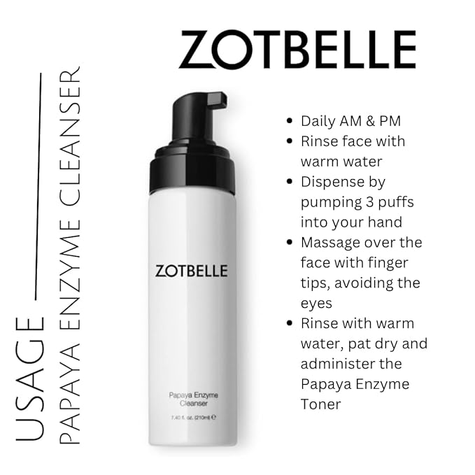 ZOTBELLE PAPAYA ENZYME CLEANSER A Gentle Foaming Cleanser with Papaya Extract. Removes Impurities & Dull Surface Cells, Giving a Brighter and Smoother Complexion.