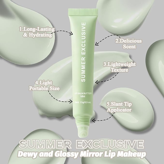 Summer Butter Lip Balm, Hydrating & Moisturizing, Natural Glow Non-Sticky Transfer-Proof, Nourishing for Dry Lips, Women-Focused Lip Care with Shea Butter (#Mint, 1Pcs)