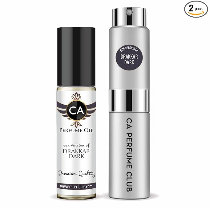 CA Perfume Duo Impression of Drakkar Dark For Men Perfume Layering Set Mens Cologne Long Lasting Travel Size EDP + Body Oil Roll-On Bottle 0.27 Fl Oz+0.33 Fl Oz