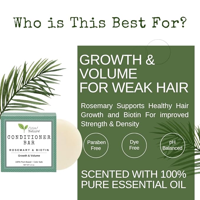 Rosemary Conditioner Bar | Growth & Volume for Thinning Hair | Silicone Free | Solid Conditioner for Women | Travel Essentials | Clean Ingredients | Made in USA