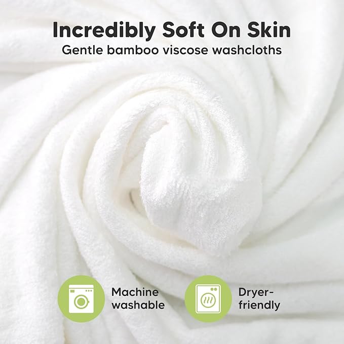 6-Pack Baby Washcloths – Soft Absorbent Viscose from Bamboo Washcloths for Face, Body, Baby Towels for Newborn, Kids, Toddlers, Infant, Gentle on Sensitive Skin, 10x10 Reusable Face Towels (White/Sky)