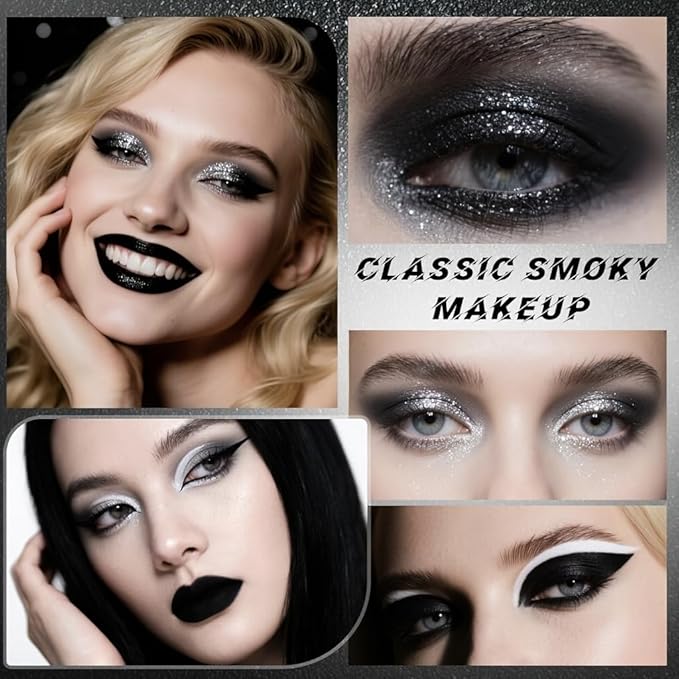 16 Color Smokey Eyeshadow Palette - Highly Pigmented Matte & Glitter Shades, Long-Lasting, Waterproof & Blendable, Black Silver Gray Eyeshadow Set for Sultry Glam (16 Color Reversal Star Smokey)