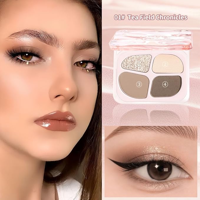 Matte Eyeshadow Palette, 4 Color High Pigment Blendable Eye Shadow Makeup For Older Women, Shimmer Eyeshadow Palette Makeup (01#, Pack of 1)