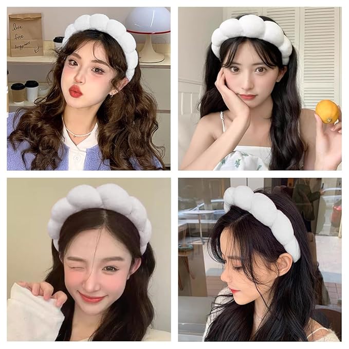 AOENJIE Spa Headbands for Washing Face or Makeup, Sponge Bubble Skincare Headbands, Puffy Terry Cloth Hairband for Women, Skin Care Makeup Headwear Hair Accessories for Girls(Pink)