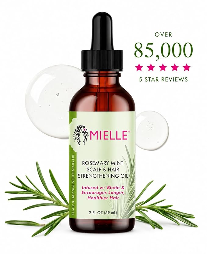 Mielle Organics Rosemary & Mint Hair Oil - Strengthening Biotin Oil Infused Frizzy & Damaged Hair Care - Split Ends & Dry Scalp Treatment to Support Longer, Healthier Strands, 2 Ounce