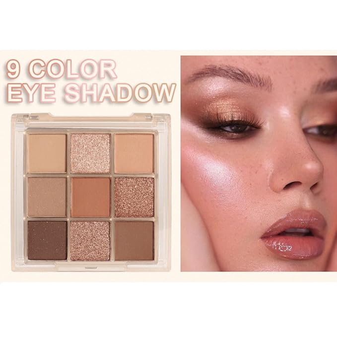 CAKAILA 9 Colors Colorful Eyeshadow Palette Makeup,Rose Gold Brown Nude Matte Shimmer Neutral Eye Shadow Powder Palette,Naturing-Looking Long Lasting Waterproof