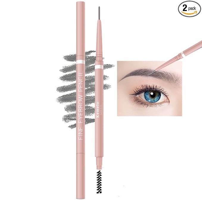 Grey Eyebrow Pencil,2Pcs Professional Micro Brow Pencil with Spoolie Brush,Longwearing Waterproof Eyebrow Pencil,Eye Brow Pencils for Women and Older Women (Update Gray)