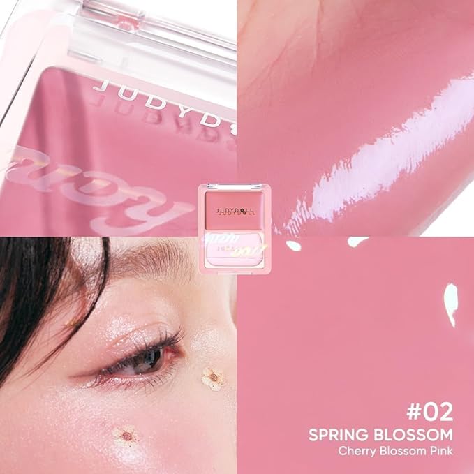 JUDYDOLL Glow Blush Balm,85% Essence-Infused,Hydrating, Buildable&Non-Patchy Cheek Color with Puff,Dewy Finish,Lightweight Blush for Cheeks, Cool Toned Blush (02 Spring Blossom)