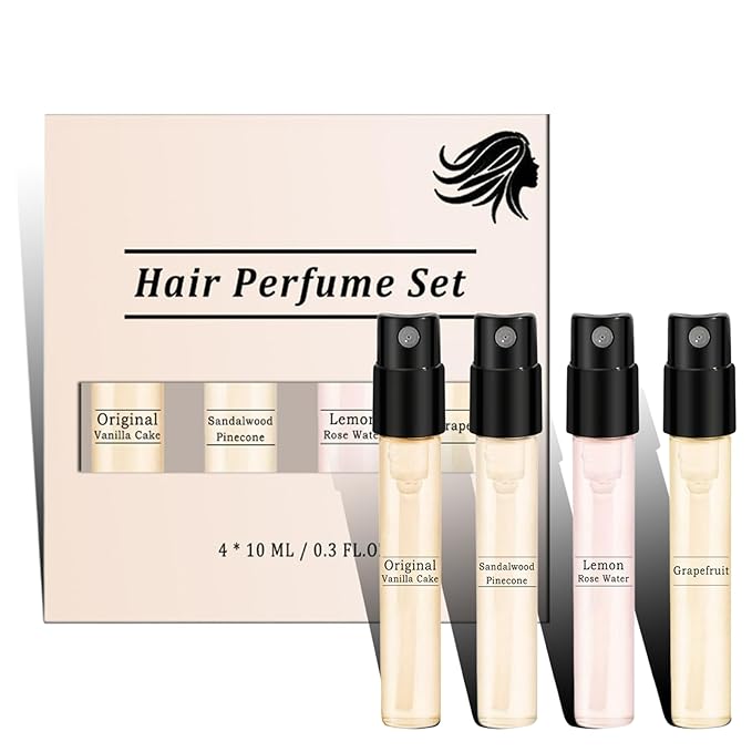 Hair Perfume For Women Long Lasting, 4pc Set with Original Vanilla Cake, Sandalwood Pinecone, Lemon Rose Water & Grapefruit, Hair & Pillow Mist for Daily Use | Lightweight Perfume Spray Gift Set