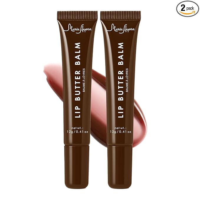 Deep Hydrating Lip Butter Balm - Hydrating Lip Treatment with Glossy Finish, Shea Butter, Vitamin E, Peptides & Hyaluronic Acid - Vegan, Non-Sticky, Lip Care - 2 Pack (Brick Brown-Unsented)