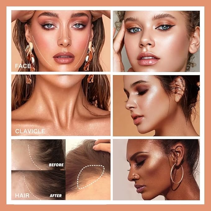 URQT Highly Pigmented Liquid Contour - Built-in Sponge Tip Sculpted Complexion Wand With Long Lasting Natural Buildable Highlighters and Bronzer (Contour+Blush+Highlighter)