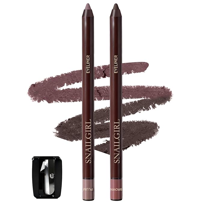 Plum&Brown 2PCS Gel Eyeliner Pencil,Smudge-proof Waterproof Long Lasting Plum Eye Liner, High-Pigmented Smooth Creamy Formula for Mature Women, Eyes Makeup Pen Includes Sharpener
