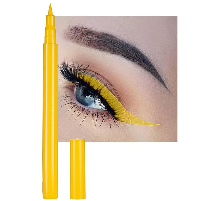 Liquid Eyeliner, Yellow Eyeliner Liquid, Long-lasting Colored Eyeliners, White Black Red Brown Green Purple Waterproof High-pigmented Colorful Eyeliners for Eye Makeup,1PC Yellow