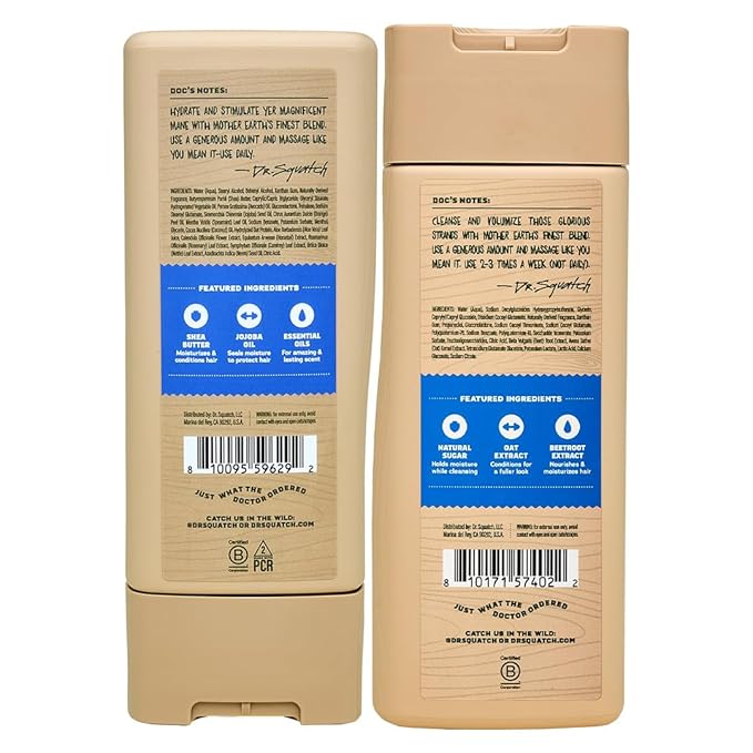Dr. Squatch Full + Thick Men's Shampoo and Conditioner Set - For Fuller, Thicker-Looking Hair - Natural Shampoo and Conditioner for Men - Fresh Falls (11 fl oz, 2-Pack)