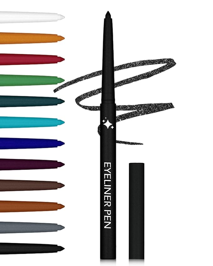 Glitter Black Eyeliner Pencil, Glitter Gel Eyeliner Pencils, Waterproof Smudge Proof Long-Lasting Metallic Waterline Eye Liner, Precision Retractable Shine Pen for Mature Women Girls Eye Makeup- #12