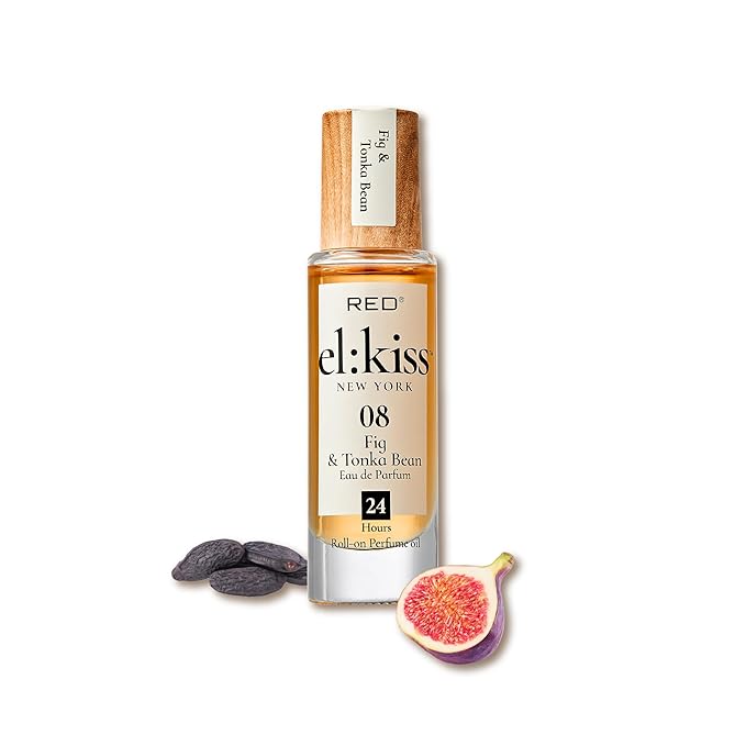 EL:KISS Roll On Perfume, Fig & Tonkin Bean Eau de Parfum 12mL (.40 Fl Oz), Hydrating & Long-Lasting, Alcohol-Free & Mineral Oil-Free, Infused with Jojoba, Argan & Coconut Oil
