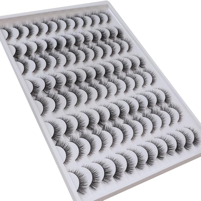 Azenlo False Eyelashes 48 Pairs Faux Mink Lashes 14mm Wispy Lashes 3D Fluffy Cat Eye Lashes Pack Bulk Wholesale Strip Lashes(style 48-019)