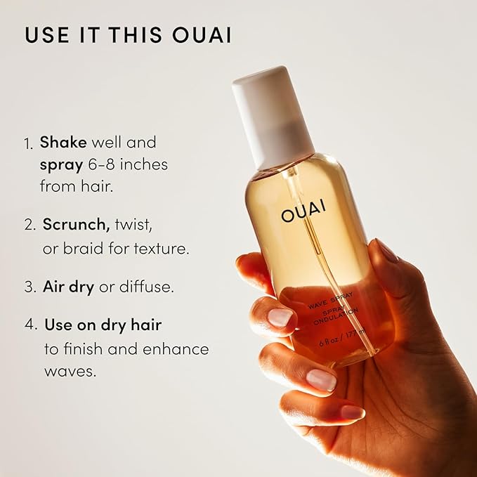 OUAI Wave Spray - Texture Spray for Hair with Coconut Oil & Rice Protein - Adds Texture, Volume & Shine for Beach Waves - Paraben Free, Safe for Color & Keratin-Treated Hair (6 fl oz)