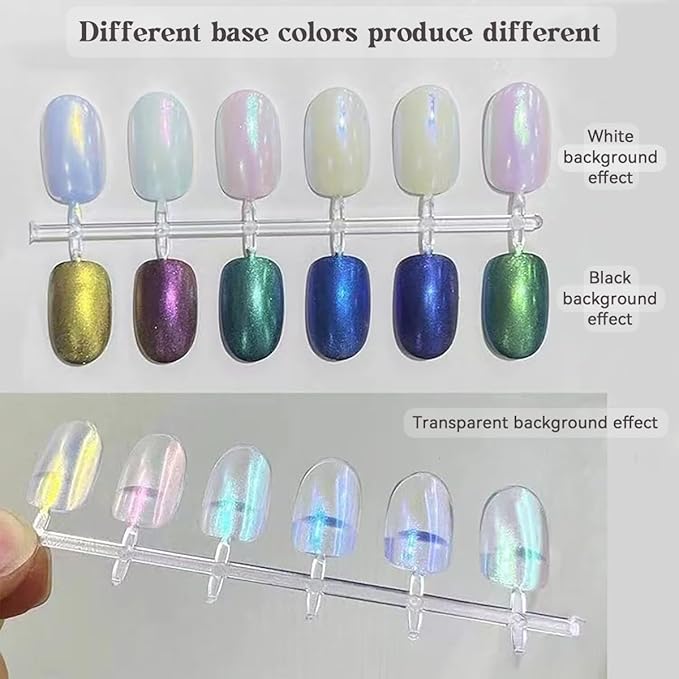 6 Colors Mermaid Chrome Nail Powder, Aurora Iridescent Pearl Art, Mirror Effect Pigment for Gel Polish, Glitter, Supplies for Women, Decoration, Design