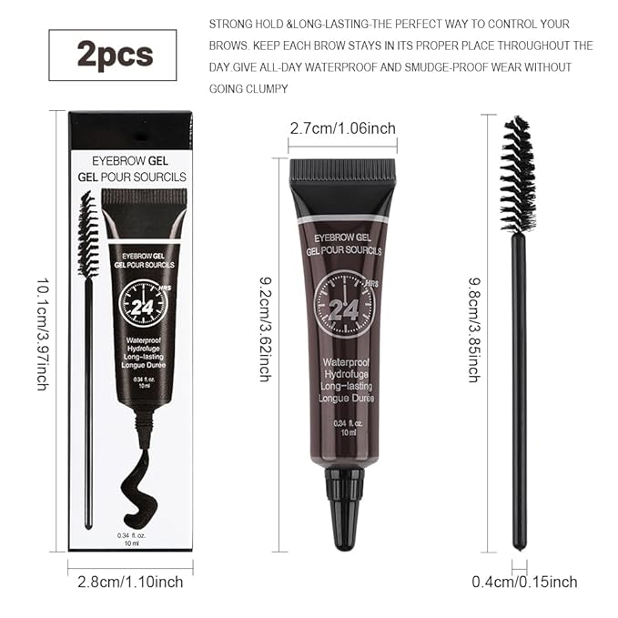BINGBRUSH 2 Pcs Thickening Brow Mascara, Extreme Hold Tinted Eyebrow Gel, Waterproof Smudge-proof Professional Brow Color Kit, Eyebrow Makeup Set(130# Black)