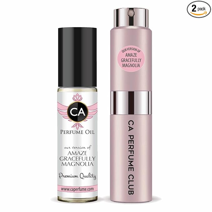 CA Perfume Duo Impression of Amaze Gracefully Magnolia For Women Perfume Layering Set Long Lasting Travel Size EDP + Body Oil Roll-On Bottle 0.27 Fl Oz+0.33 Fl Oz