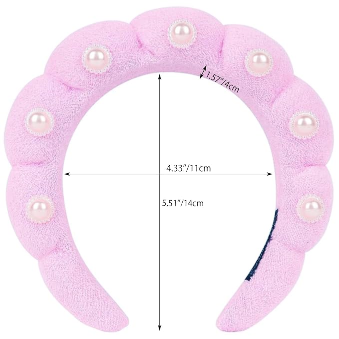 Spa Headbands Puffy Makeup Skincare Headbands for Washing Face or Facial, Terry Cloth Fabric Hairbands for Makeup Removal Shower Skin Treatment(Pink, Pearl)