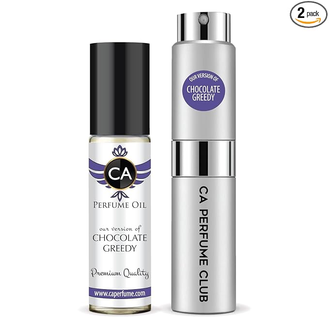 CA Perfume Duo Impression of Chocolate Greedy For Women And Men Perfume Layering Set Long Lasting Travel Size EDP + Body Oil Roll-On Bottle 0.27 Fl Oz+0.33 Fl Oz