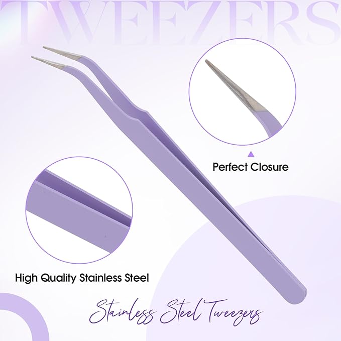 Professional Eyelash Tweezers - Stainless Steel Lash Applicator Tool for False Eyelashes, Precision Fiber Volume Lash Tweezers Eyelid Tape & Extensions for Beginner by WENDY LASHES
