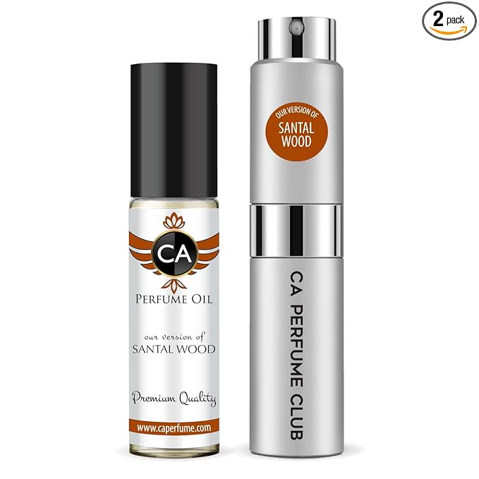 CA Perfume Duo Impression of Santal Wood For Women And Men Perfume Layering Set Long Lasting Travel Size EDP + Body Oil Roll-On Bottle 0.27 Fl Oz+0.33 Fl Oz